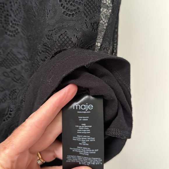 MAJE- laced sheer tee with cross strap tank, black size 2 - Picture 4 of 4